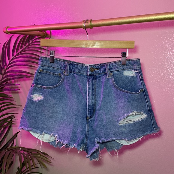 Abrand Jeans - Distressed Denim High Rise Jean Shorts - Picture 6 of 11